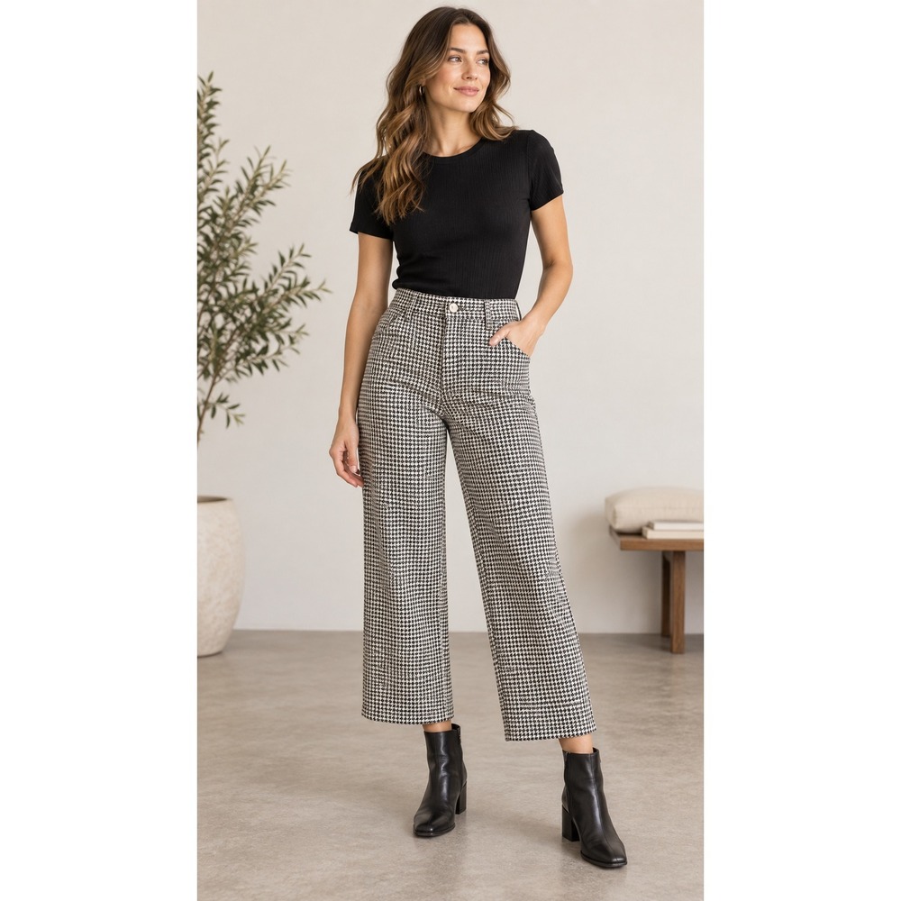 Madewell Mid Rise Kick Out Jeans Size 31 Houndstooth Cropped NWOT
